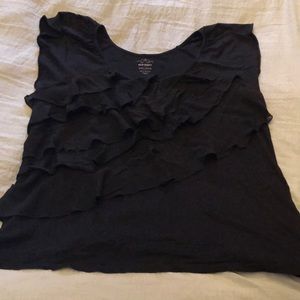 ON t-shirt with ruffle detail on front.